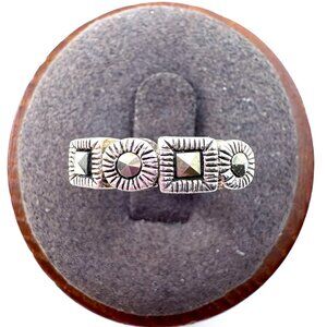 Marcasite Alternating Square Circle Design Ring Sterling Silver 925 Size 5.5